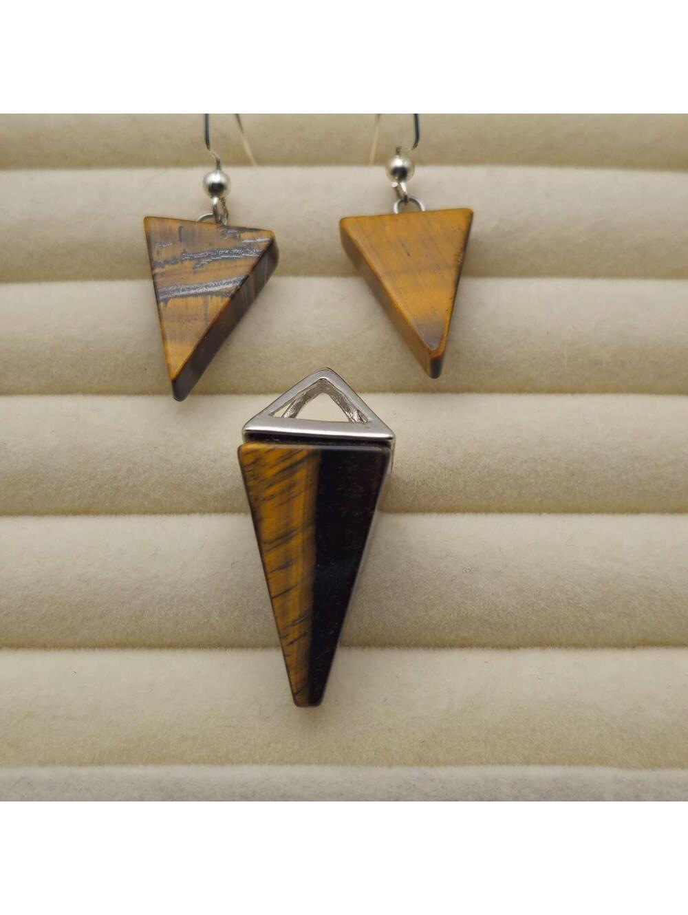 Boho Tigers Eye Pendant and Earrings With Silver Tone Accents